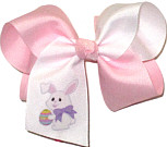 Large Easter Bunny with Easter Egg on White and Pink Bow